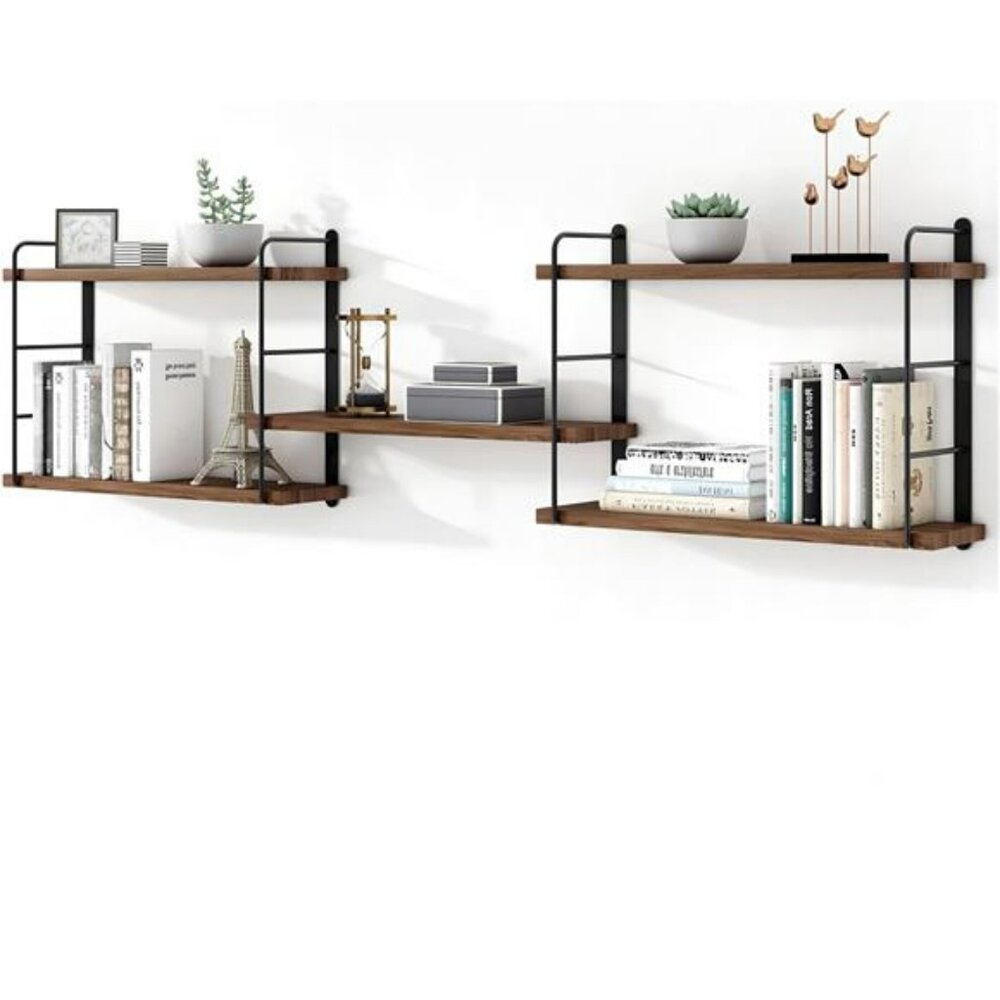 Rustic wood floating wall shelves set of 5 wall mounted storage home decor